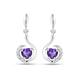 Miore diamond and amethyst heart dangle and drop earrings in 9 karat 375 white gold 8 brilliant diamonds 0.04 carat and heart shape purple amethyst 0.28 carat, length 17 mm