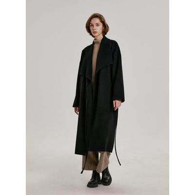 Long Belted Wool-cashmere Wrap Coat - Black - Nap Coats