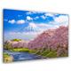 Tableau paysage mont fuji et cerisiers en fleurs - 80x50 cm - Bleu