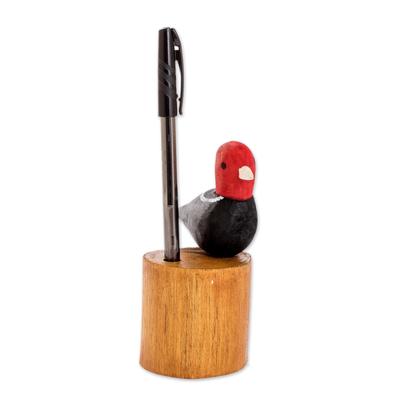 Novica Handmade Bird In My Garden Wood Pencil Holder