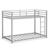 Costway Sturdy Metal Bunk Bed Frame Twin Over Twin with Safety Guard Rails and Side Ladder-Silver