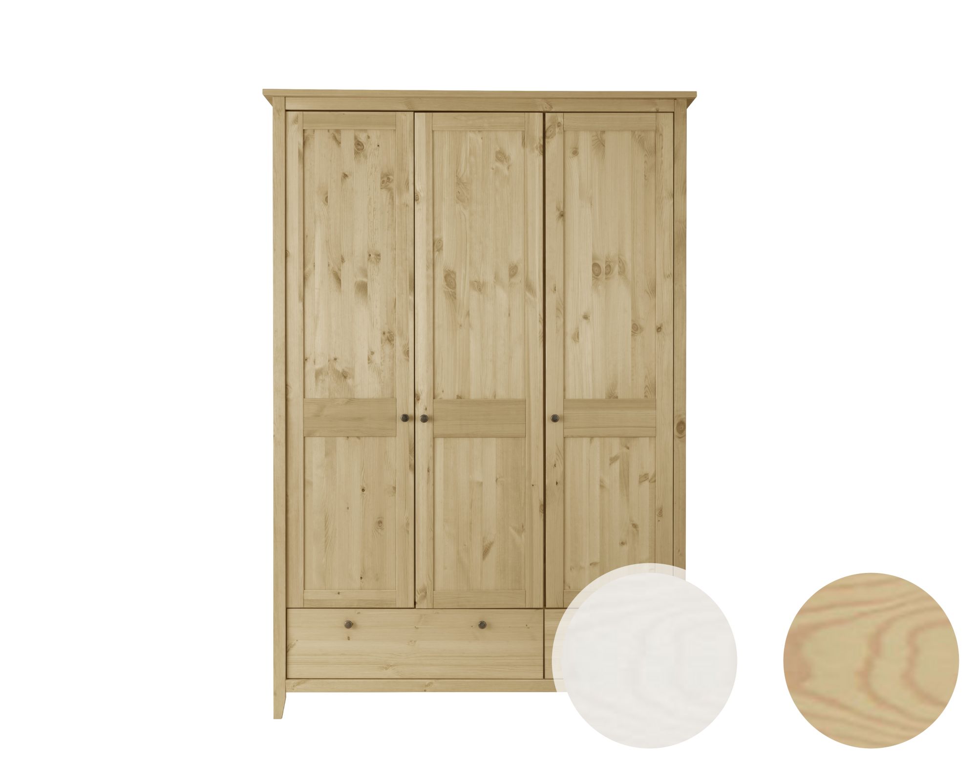 Massivholz »Solvita« Kleiderschrank 3-türig Kiefer weiß