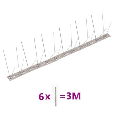 vidaXL 6-tlg. Taubenabwehr Spikes-Set Edelstahl 3 m 4-reihig