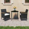 vidaXL 3-tlg. Bistro-Set Poly Rattan und Hartglas Schwarz