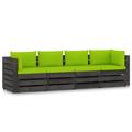 vidaXL 4-Sitzer Outdoor-Sofa mit Kissen Grau Imprägniertes Holz