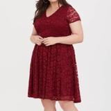 Torrid Dresses | Burgundy Lace V-Neck Skater Dress | Color: Brown/Purple | Size: 16
