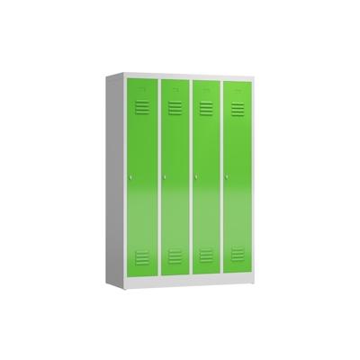 STEELBOXX 4er Spind Kleiderschrank Garderobenschrank 4 Abteile 1800 x 1200 x 500 mm lichtgrau/gelbgrün X-510145 Image