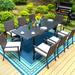 Lark Manor™ Argyri Rectangular 9-pieces Patio Dining Set Extendable Metal Table & Rattan Armchairs w/ Cushions Metal | 84 W x 37.4 D in | Wayfair