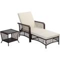 Outsunny - Bain de soleil transat design colonial avec table basse et matelas - dossier inclinable