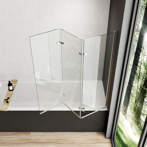 Duschabtrennung 120×140 cm Duschwand für Badewanne, 3-teilig faltbar Badewannenaufsatz mit 6mm Nano