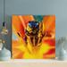 Rosalind Wheeler Black & Yellow Bee On Orange Flower - Wrapped Canvas Painting Canvas in Blue/Orange/Yellow | 16 H x 16 W x 2 D in | Wayfair