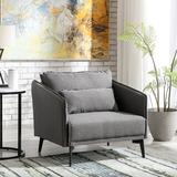 Armchair - Corrigan Studio® Jagar 31.8" W Cotton Armchair Wood/Cotton in Black/Brown/Gray | 29.5 H x 31.8 W x 27.9 D in | Wayfair