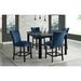 Picket House Furnishings Celine Square 5PC Counter Dining Set- Table & Four Blue Velvet Chairs