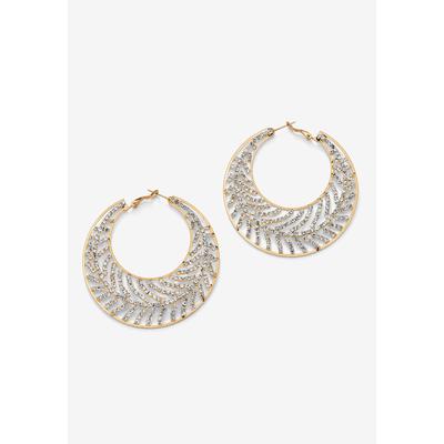 Women's Goldtone Round Crystal Leaf Hoop Earrings by PalmBeach Jewelry in Gold