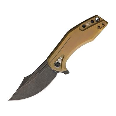 Bladerunners Systems Overwatch Framelock Folding Knife 3" black stonewash finish CPM S35VN stainless clip Bronze stonewash finish titanium handle