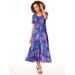 Women's Plus Short-Sleeve Smocked Challis Dress, Lapis Blue Floral 2XL