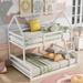 Harper Orchard Twin Over Full House Bunk Bed w/ Guardrail, Roof & Built-In Ladder Wood in White | 75.5 H x 57.2 W x 79.8 D in | Wayfair