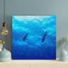 Rosecliff Heights Two Sharks Swimming Under Blue Sea - Wrapped Canvas Painting Canvas in Black/Blue | 16 H x 16 W x 2 D in | Wayfair