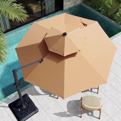 Arlmont & Co. 11' Double Top Round Offset Umbrella Outdoor Hanging Cantilever Umbrella For Patio, Pool, Yard, in Brown | Wayfair
