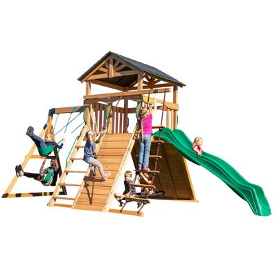 Backyard Discovery Endeavor Cedar Wood Swing Set, Slide, Play Deck