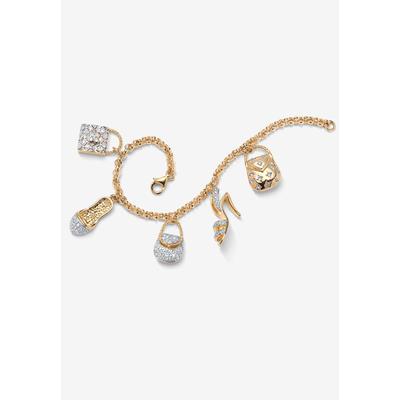 Women's Goldtone Cubic Zirconia Charm Bracelet, 7.5" with .5" extender by PalmBeach Jewelry in Gold