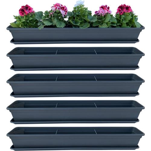 4er Blumenkasten Set Balkonkasten Pflanzkasten Anthrazit mit Bewässerungssystem und Balkonkasten