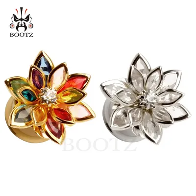 new arrival fashion flower ear plugs stainless steel ear tunnels piercing gauges metal body jewelry