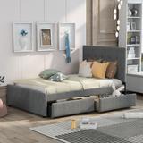 Linen Upholstered Platform Bed With Headboard and 2 Drawers, Twin/Full/ Queen