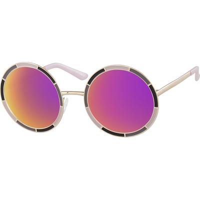 Zenni Women's Round Rx Sunglasses Brown Stainless Steel Full Rim Frame