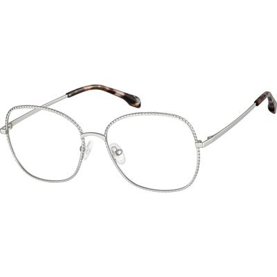 Zenni Women's Square Prescription Glasses Silver Tortoiseshell Stainless Steel Full Rim Frame