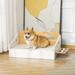 Tucker Murphy Pet™ Modern Dog Bed Frame w/ Soft Cushion, Washable Cover, 2 Feeding Bowls in Brown/White | 15.25 H x 39.25 W x 22 D in | Wayfair