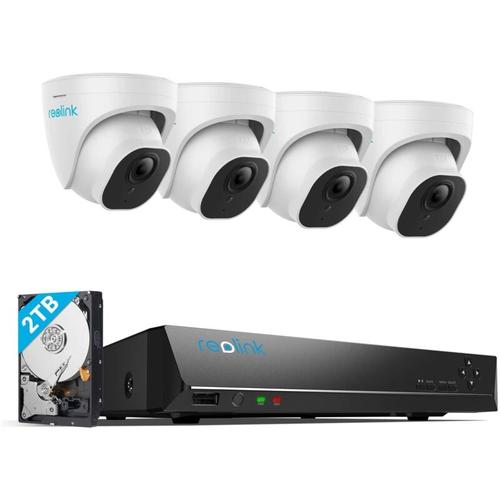 Reolink 5MP Überwachungskamera Set, 4X 5MP PoE IP Dome Kamera Aussen und 8CH 2TB HDD NVR für 24/7