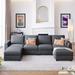 U_style 3 Pieces Sets U Shaped 4 Person Fabric Sofa Chaise Upholstered Sectional Sofa with Removable Ottomans and 2 Footrests