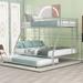 Twin over Full Bed with Sturdy Steel Frame, Bunk Bed with Twin Size Trundle, Two-Side Ladders, Silver