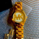 Michael Kors Accessories | Michael Kors Gold-Tone Slim Runway Pav Metal Watch | Color: Gold/Yellow | Size: See Listing