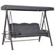 Outsunny 3 Seater Garden Swing Chair Outdoor Hammock Bench w/Adjustable Canopy, Cushions and Cup Trays, Steel Frame, Dark Grey