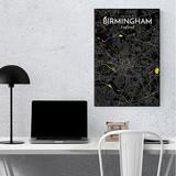 17 Stories Birmingham United Kingdom City Map - Unframed Graphic Art Set Paper in White/Black/Yellow | 36 H x 24 W x 0.05 D in | Wayfair