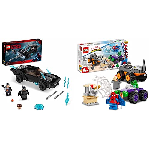 LEGO 76181 DC Batman Batmobile: Verfolgung des Pinguins, ab 8 Jahren & 10782 Marvel Spidey und Seine Super-Freunde Hulks und Rhinos Monster Truck-Duell, Spider-Man-Set, ab 4 Jahren