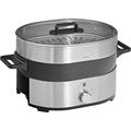 WMF Lono Hot Pot & Dampfgarer elektrisch 3,6l, chinesisches Fondue für 6 Personen, elektrische Dampfgarer, Dampfaufsatz für Dim Sum, Bao, Garkörbchen, 1700W, edelstahl matt