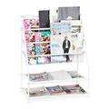 Relaxdays Metal Rack, HBT: 81 x 67 x 37 cm, Organiser, Free Magazine Stand, White, Steel