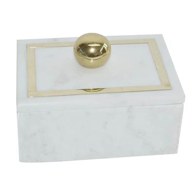 Rectangular Marble Decorative Box with Knob - 7" - White