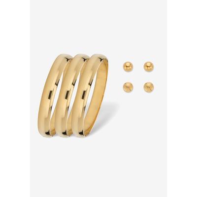 Women's Goldtone Polished Bangle Earring and Ball Stud Earring Set 7.5" by PalmBeach Jewelry in Gold