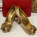 Coach Shoes | Coach Gold & Beige C Design Peep Toe Heels 7.5 | Color: Cream/Gold | Size: 7.5