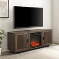 The Twillery Co.® Rozier TV Stand for TVs up to 65" w/ Fireplace Included Wood/Glass/Metal in Brown | Wayfair 3E37385A3DED4EFDB155CAF51A37E1D4