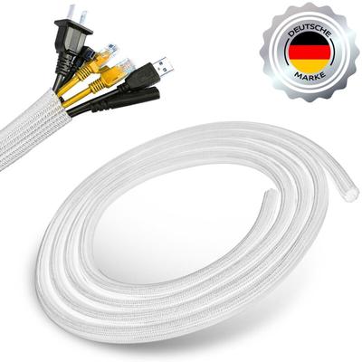 3m Kabelschlauch 13-20mm Weiss Gewebe-Geflecht-Schlauch zuschneidbar Image