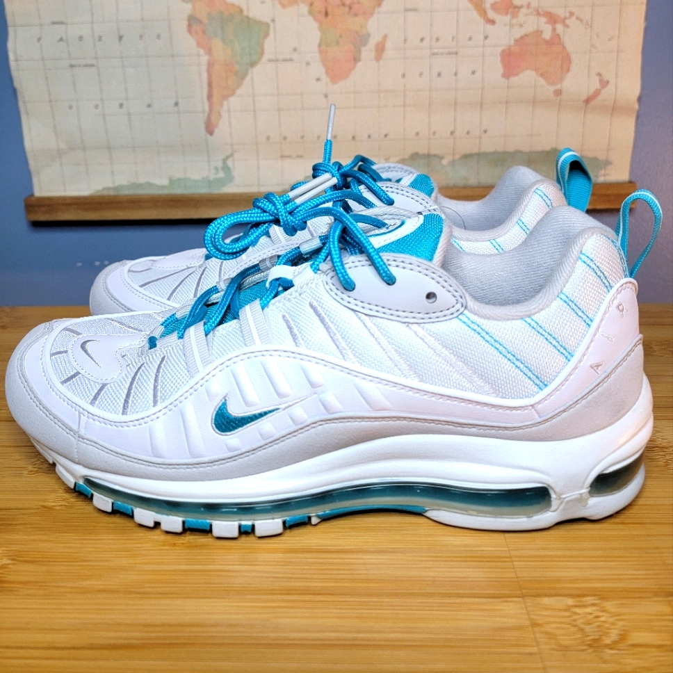 Nike Shoes | Brand New Nike Air Max 98 White Teal Nebula Men's Size 9.0 | Color: Blue/White | Size: Various