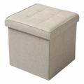 Tabouret Pouf Coffre Boîte de rangement.Siège rembourré en lin. siège pliable.37.5x37.5x38cm. Beige