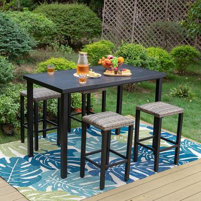 5-Piece Bar Height Dining Set, 4 Rattan or 4 Metal Swivel Bar Chairs and 1 Rectangular Metal Bar Height Table