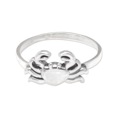 Crabby Creature,'Sterling Silver Band Ring with Crab Motif'