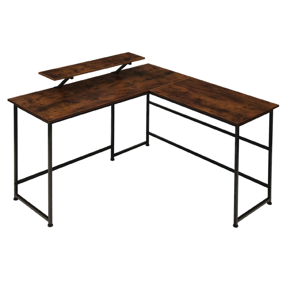 Bureau Style industriel avec Fixation moniteur coulissant bois foncé